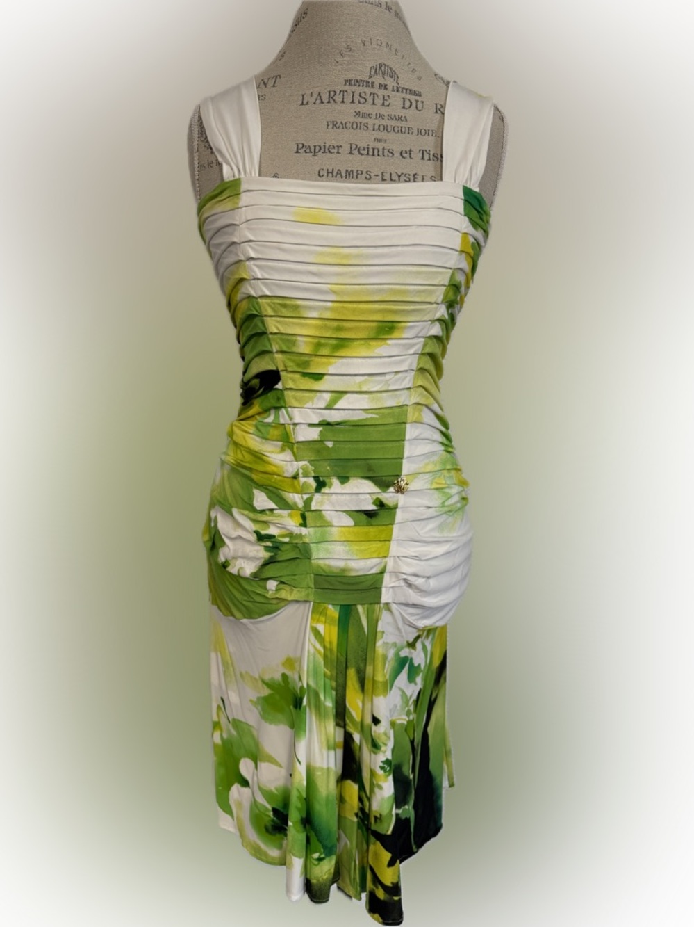 Roberto Cavalli White Dress with Green Accents